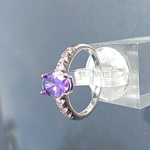 Amethyst and cubic zirconia fashion ring